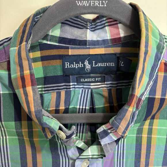 Ralph Lauren S/S Button Front Classic Shirt Blue Green Red Plaid L Preppy Summer - Picture 4 of 6